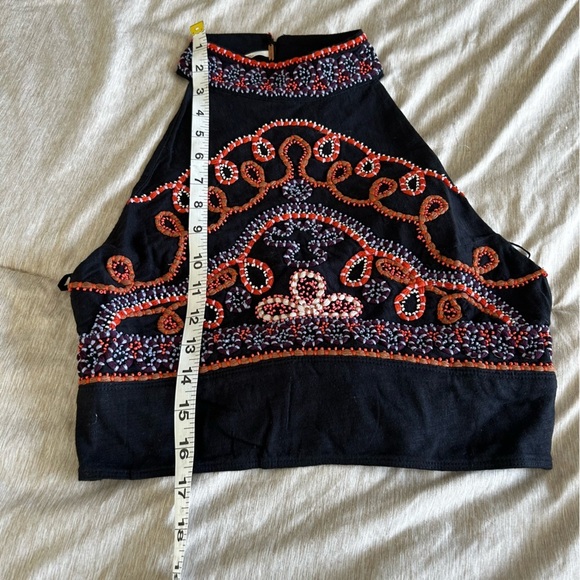 NWT Free People Boho Hippie Black Halter, Tie Back, Embroidered Beaded Crop Top - Picture 11 of 14